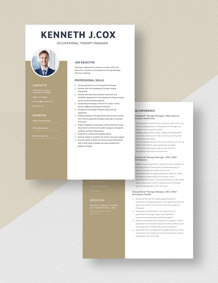 Occupational Therapy Manager Resume Download