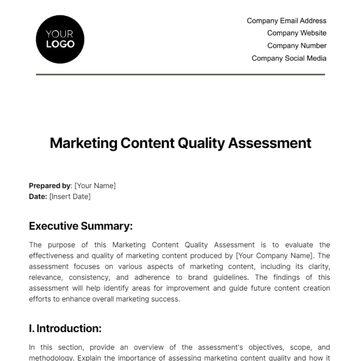 Marketing Content Quality Assessment Template