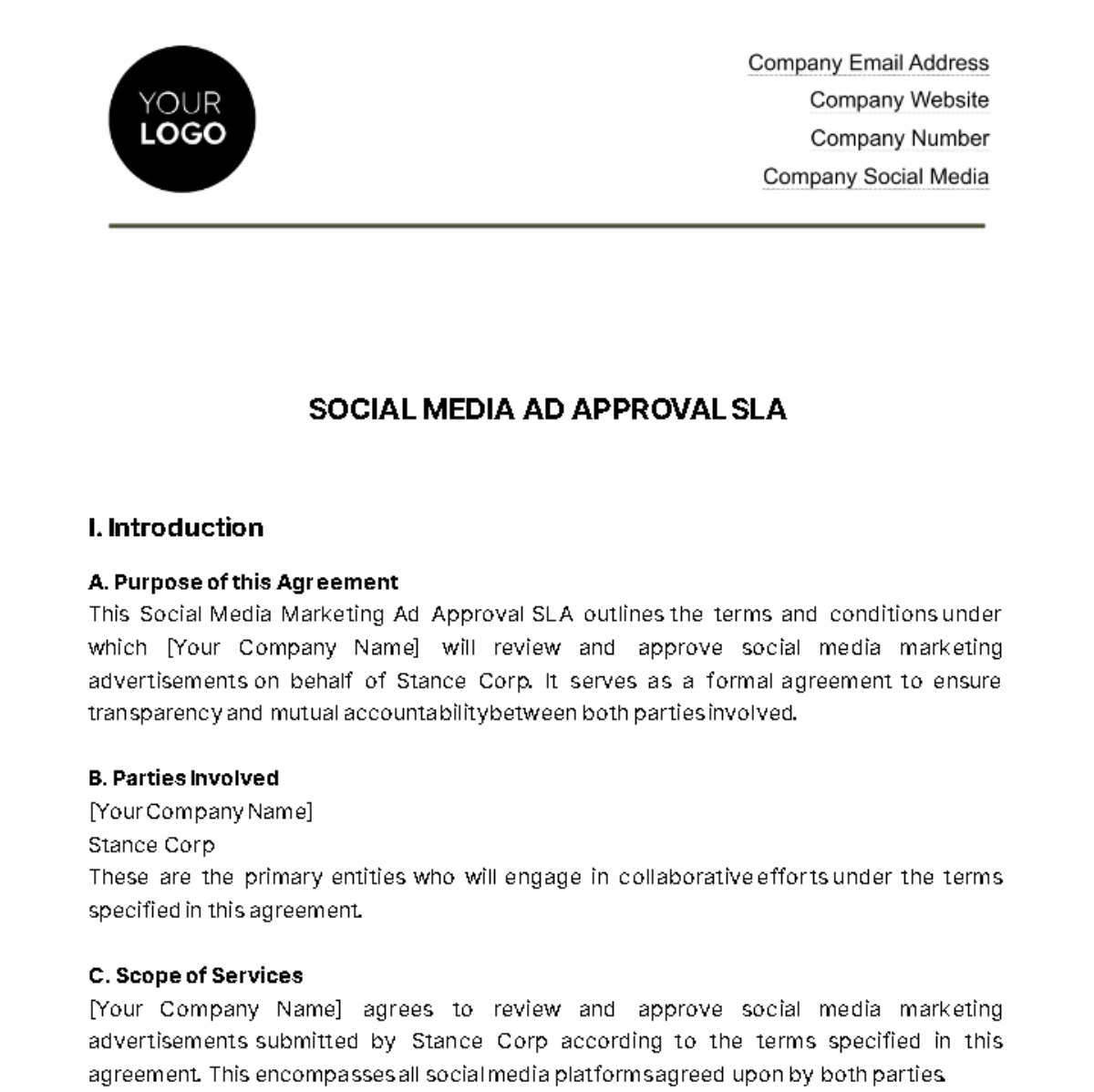 Social Media Marketing Ad Approval SLA Template