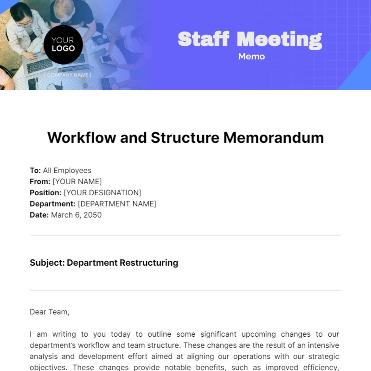 Staff Meeting Memo Template