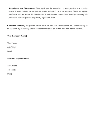 Free Startup Memorandum of Understanding (MOU) Template to Edit Online