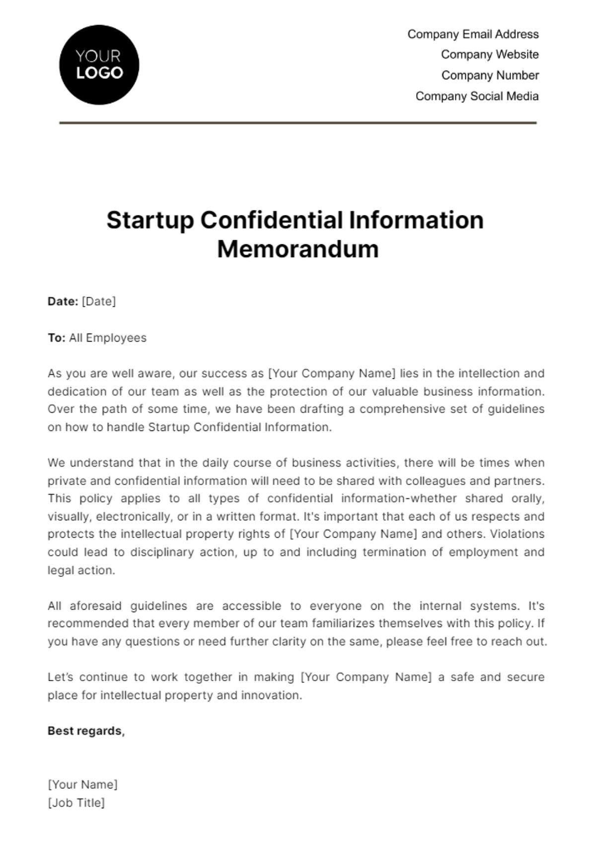 Startup Confidential Information Memorandum Template