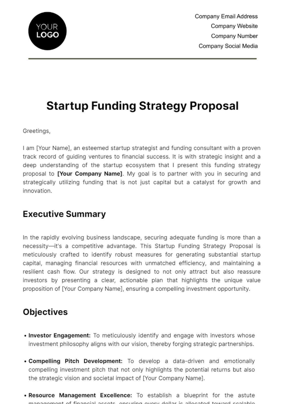 Free Startup Funding Strategy Proposal Template