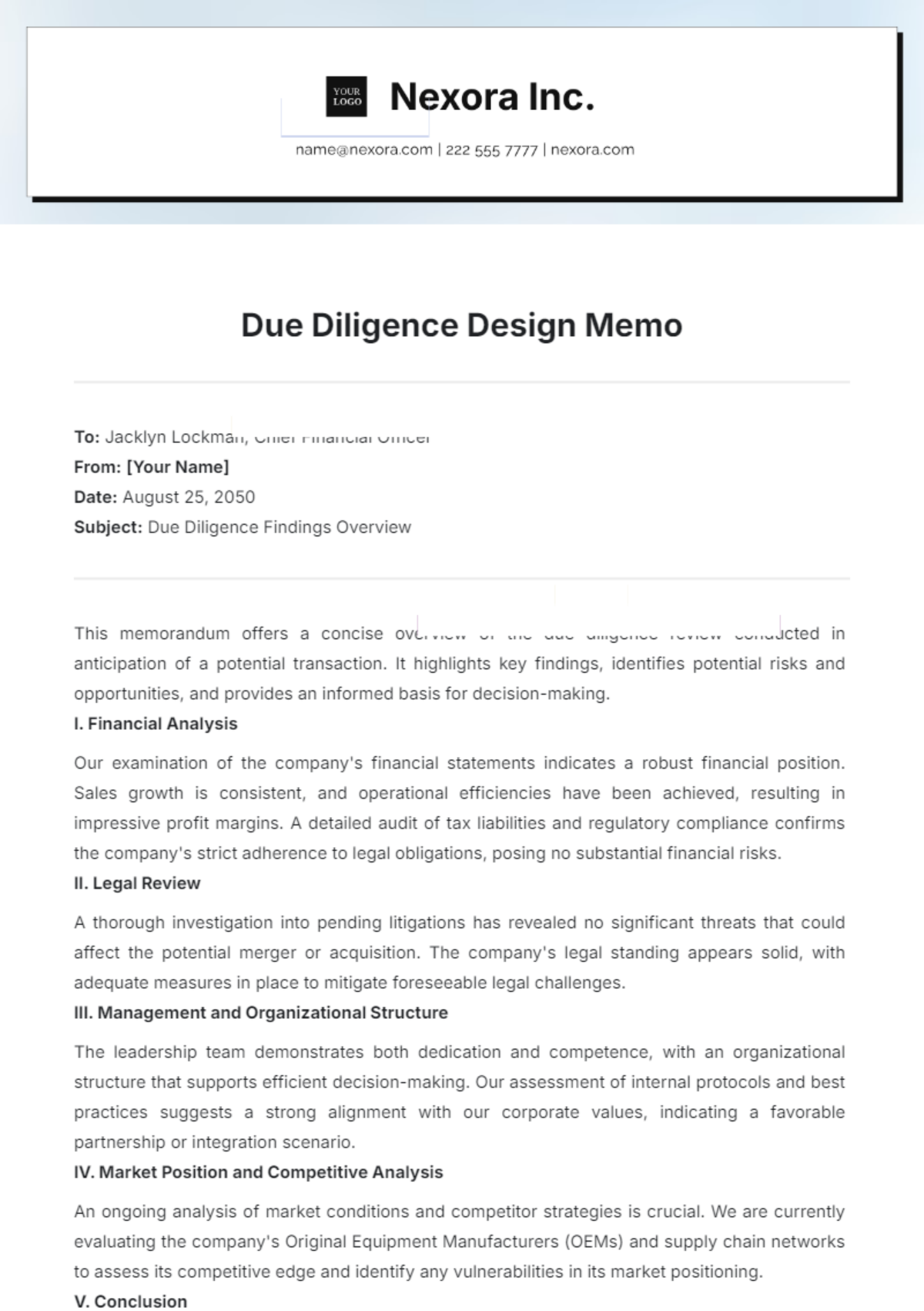 Due Diligence Design Memo Template - Edit Online & Download