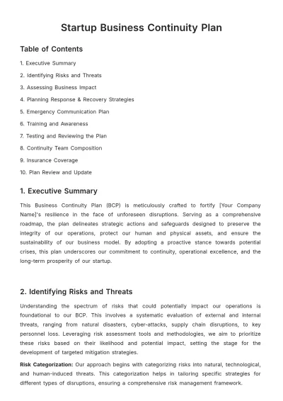 Free Startup Business Continuity Plan Template to Edit Online