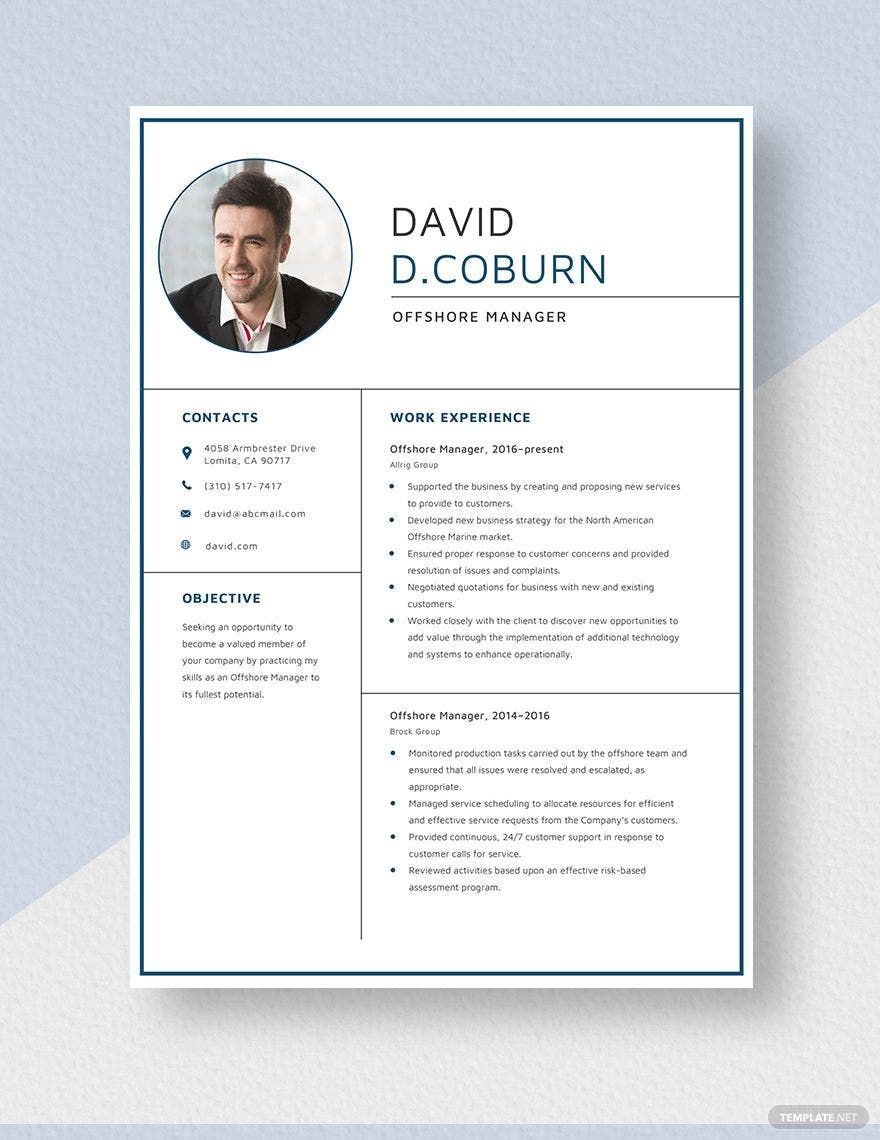 Offshore Manager Resume in Word, Apple Pages