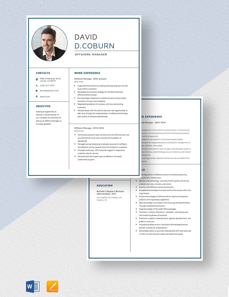 Offshore Manager Resume
