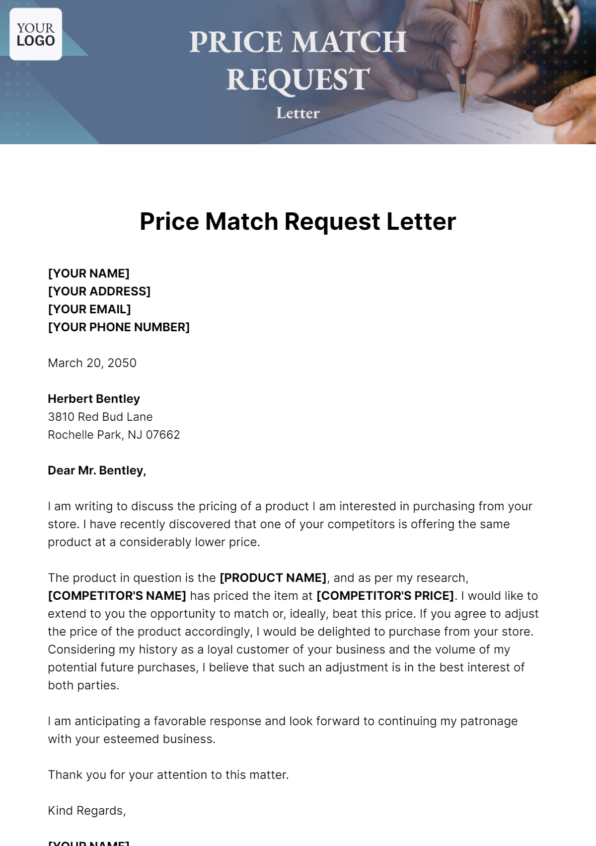 Price Match Request Letter Template