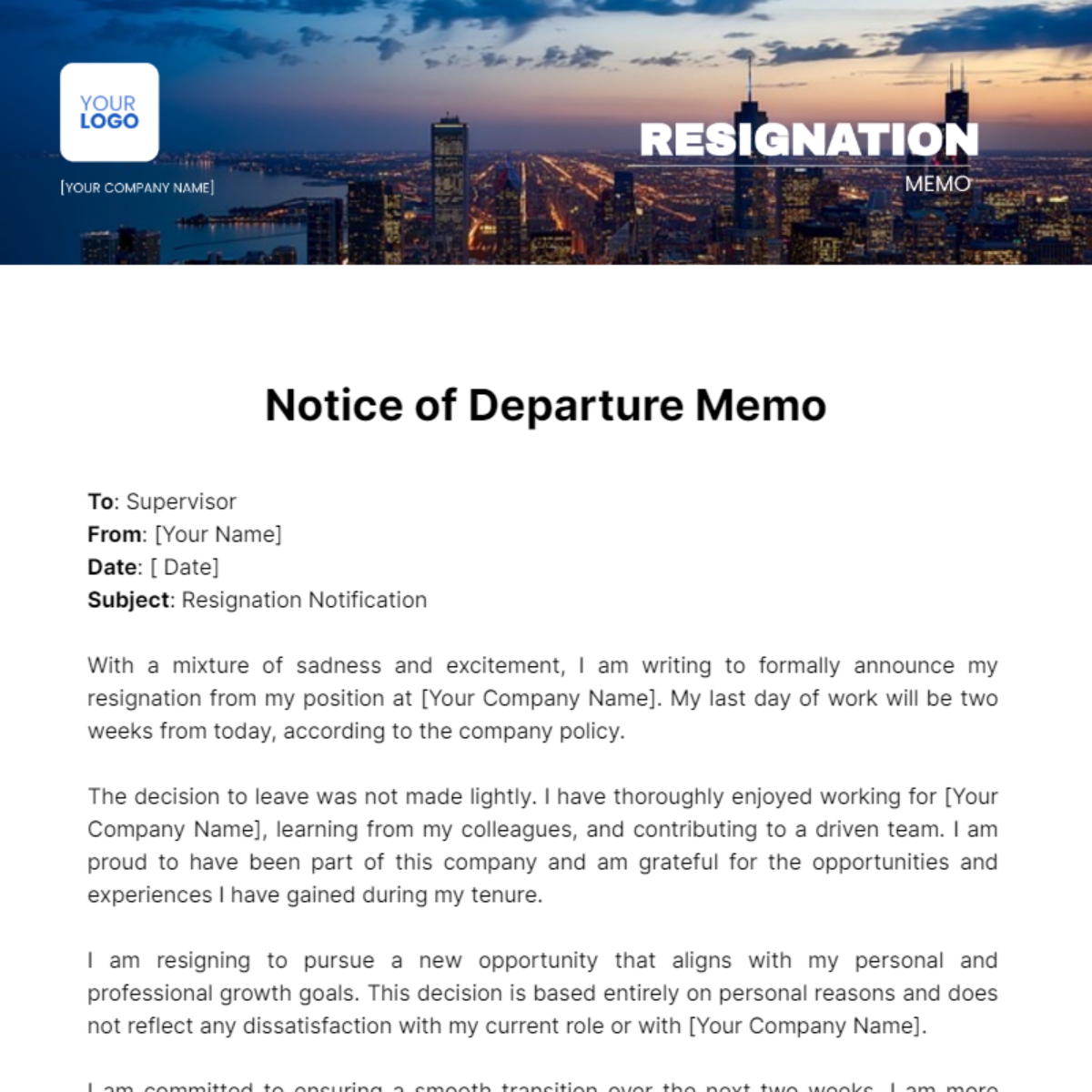 Resignation Memo Template