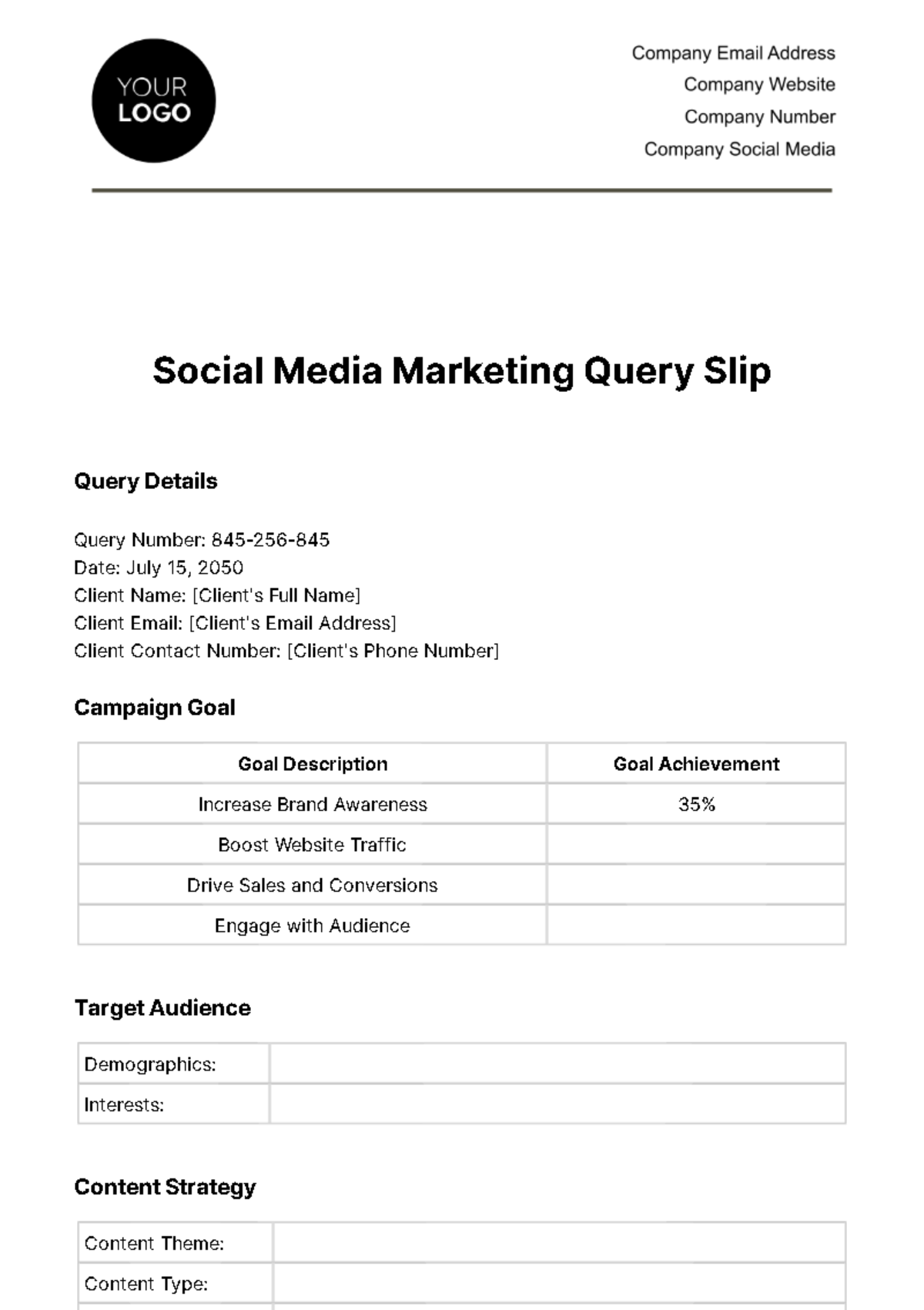 Free Social Media Marketing Query Slip Template
