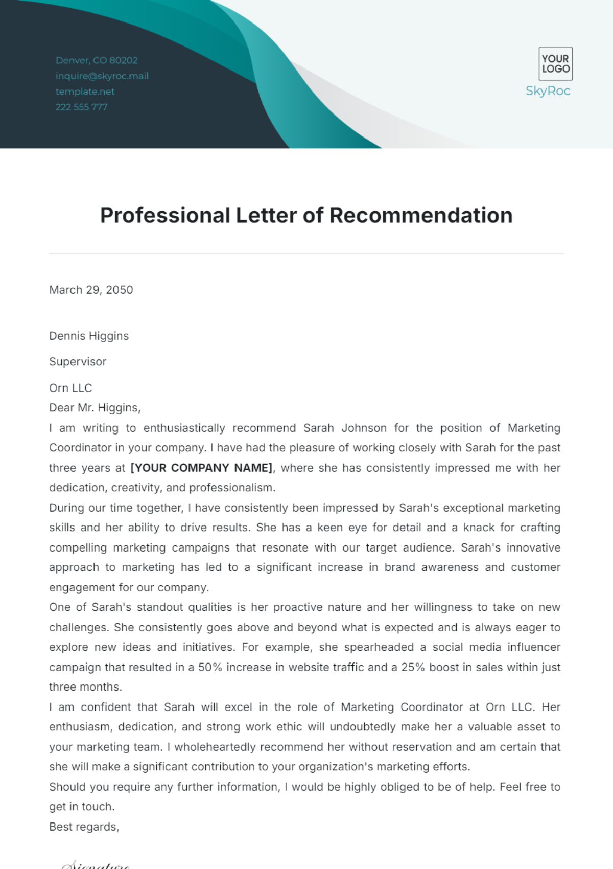 Professional Letter of Recommendation Template - Edit Online & Download