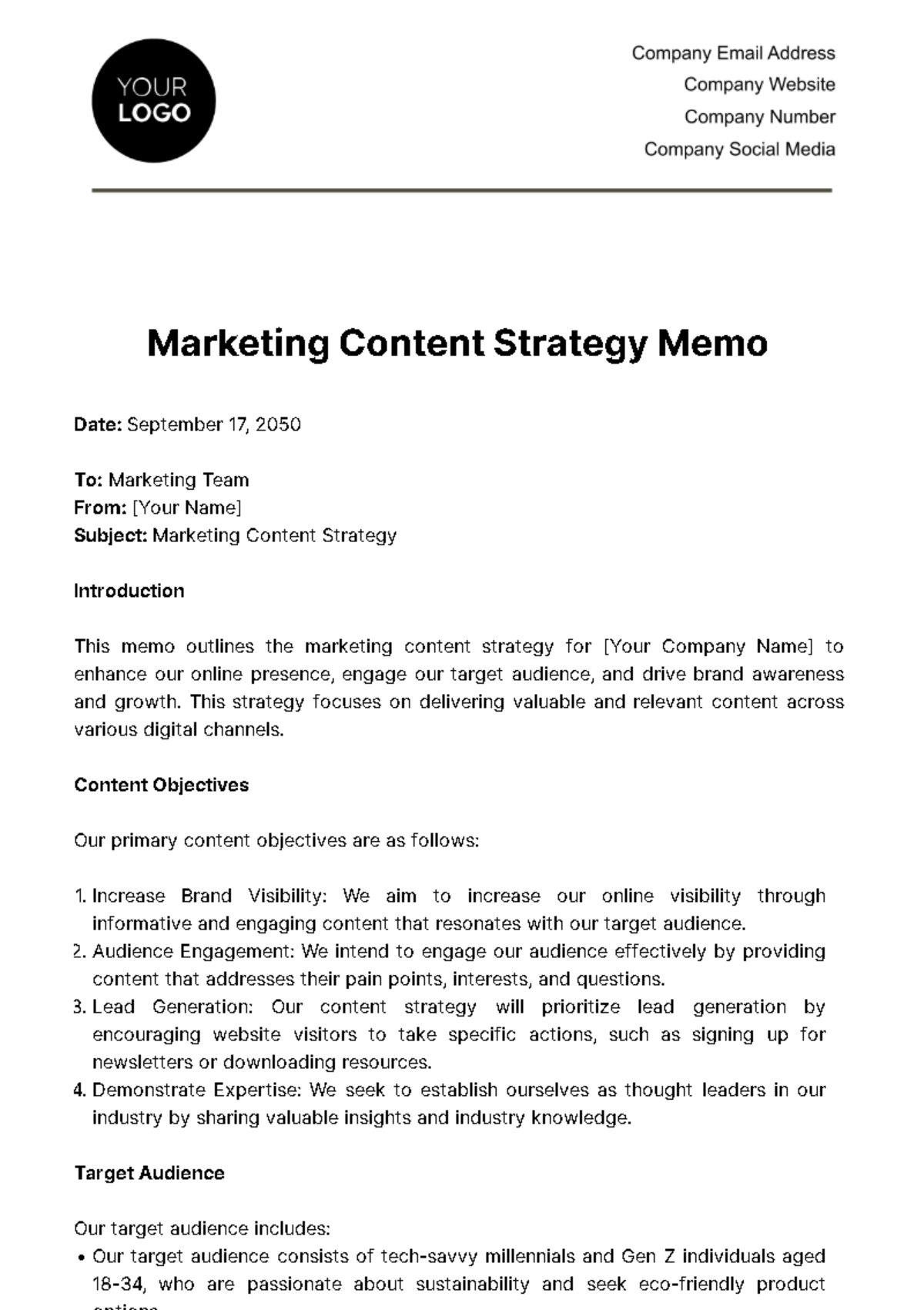 Free Social Media Marketing Strategy Memo Template