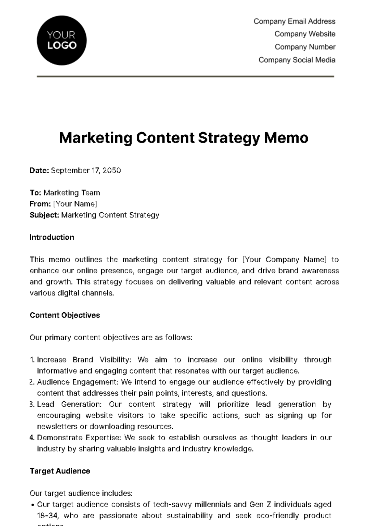 Social Media Marketing Strategy Memo Template - Edit Online & Download