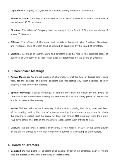 Free Startup Bylaws Template to Edit Online
