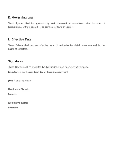 Free Startup Bylaws Template to Edit Online