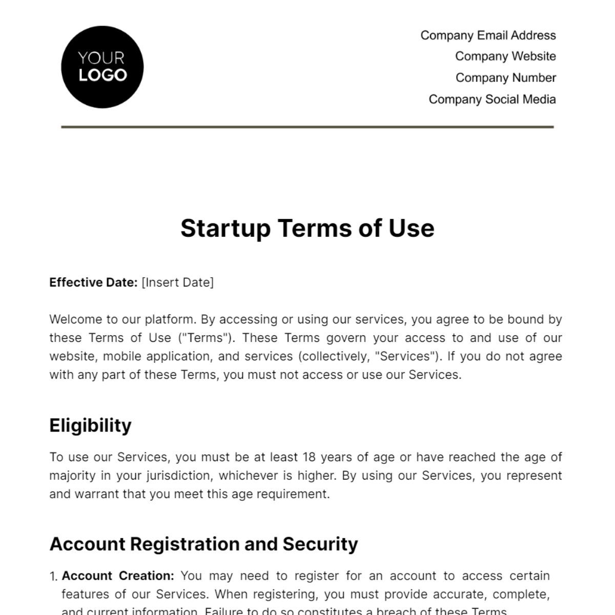 Startup Terms of Use Template - Edit Online & Download