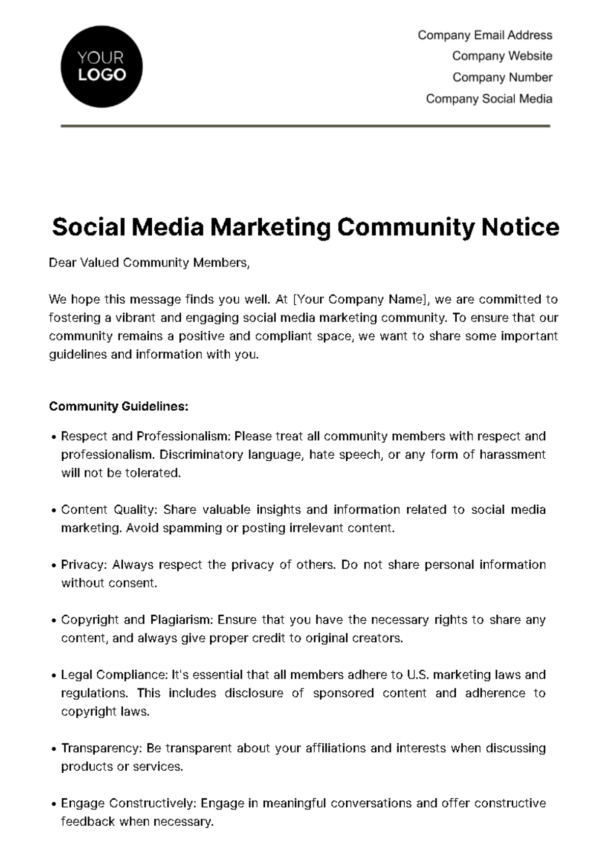 Free Social Media Marketing Community Notice Template