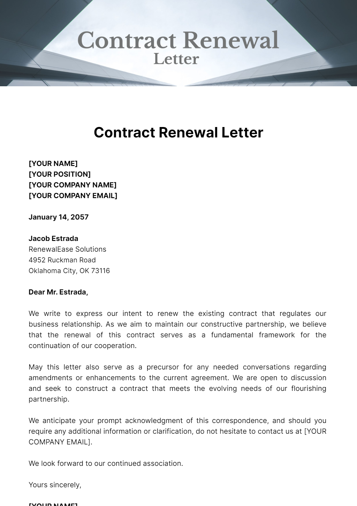 Contract Renewal Letter Template - Edit Online & Download Example ...