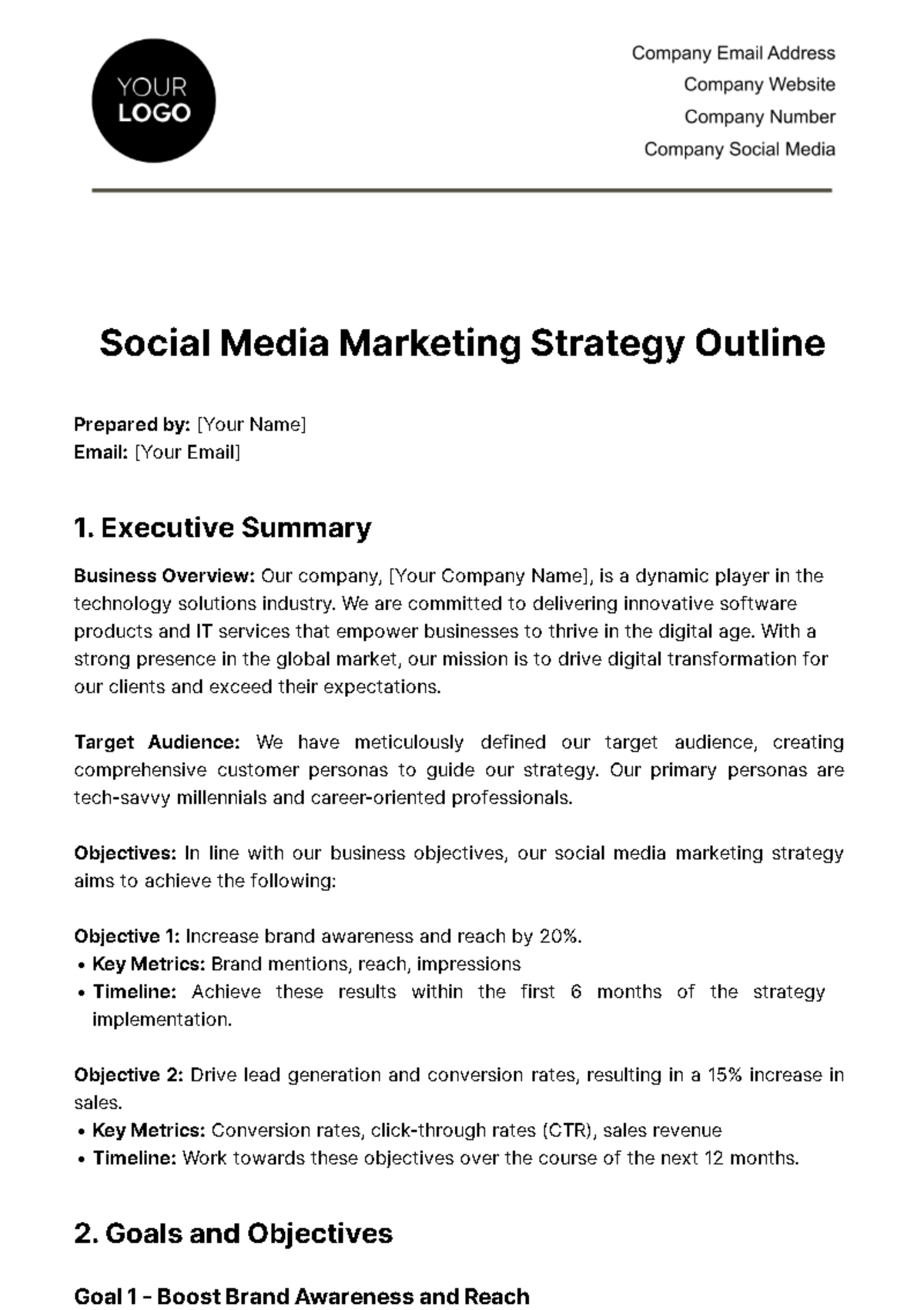 Free Social Media Marketing Strategy Outline Template