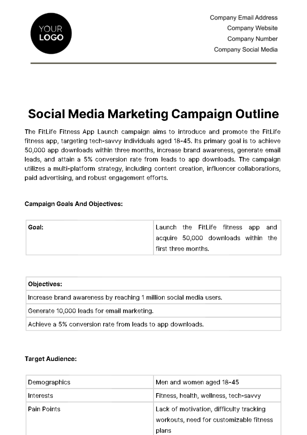 Free Social Media Marketing Campaign Outline Template