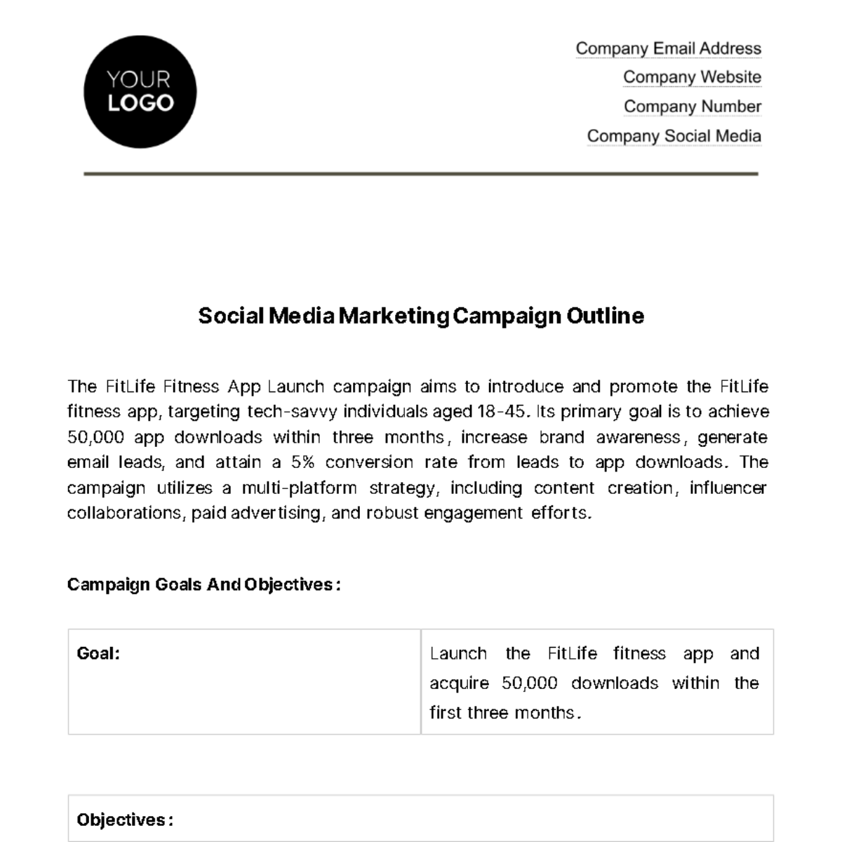 Social Media Marketing Campaign Outline Template