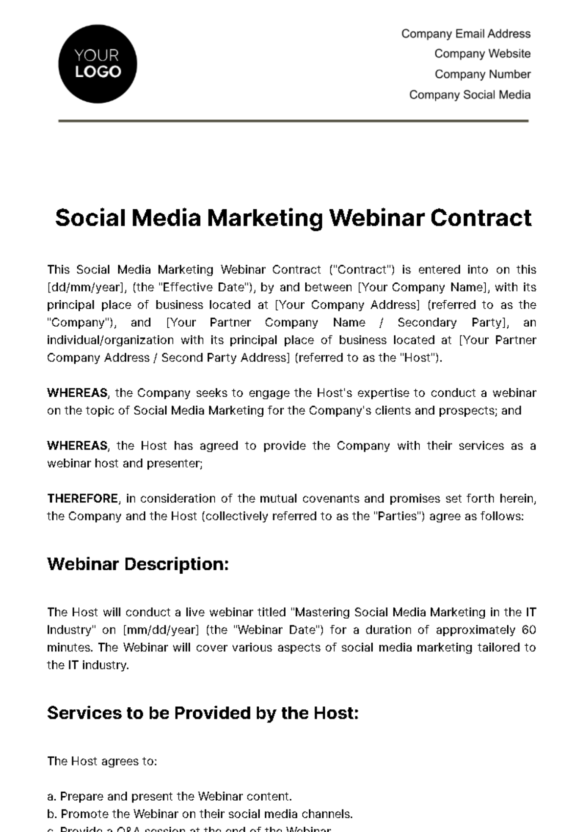 Free Social Media Marketing Webinar Contract Template