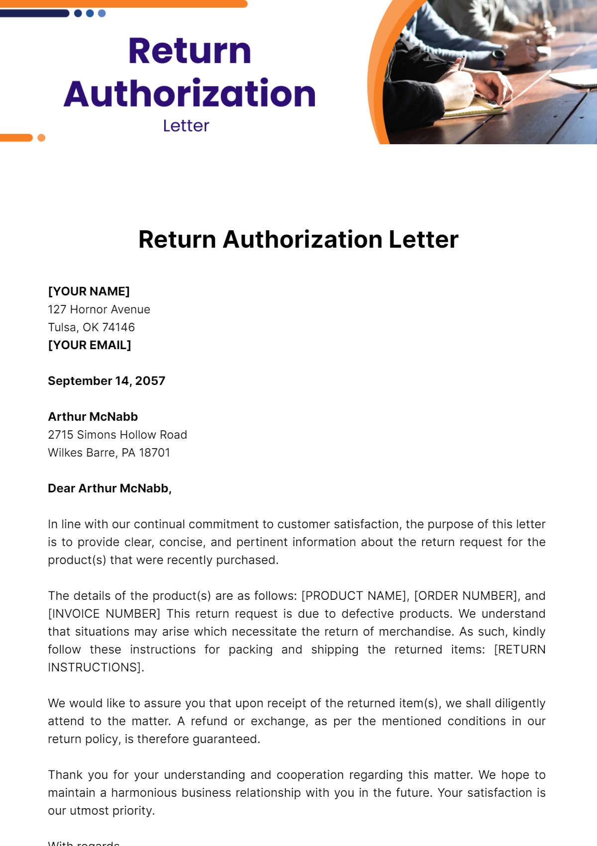 Return Authorization Letter Template - Edit Online & Download