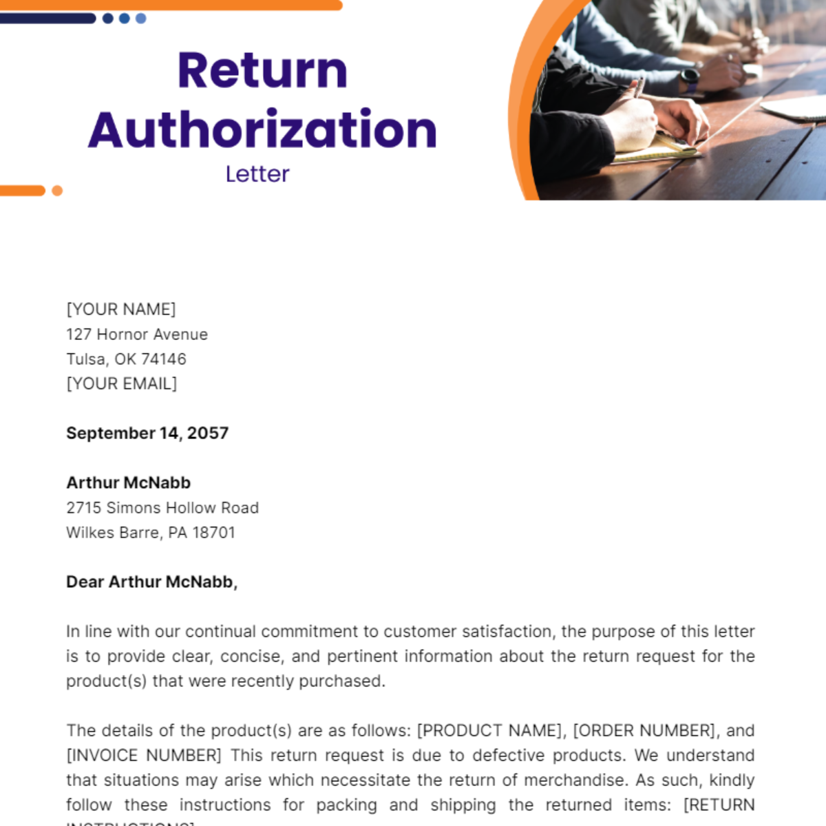 Return Authorization Letter Template - Edit Online & Download