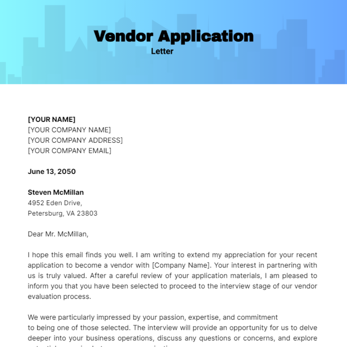 Vendor Application Letter Template | Template.net