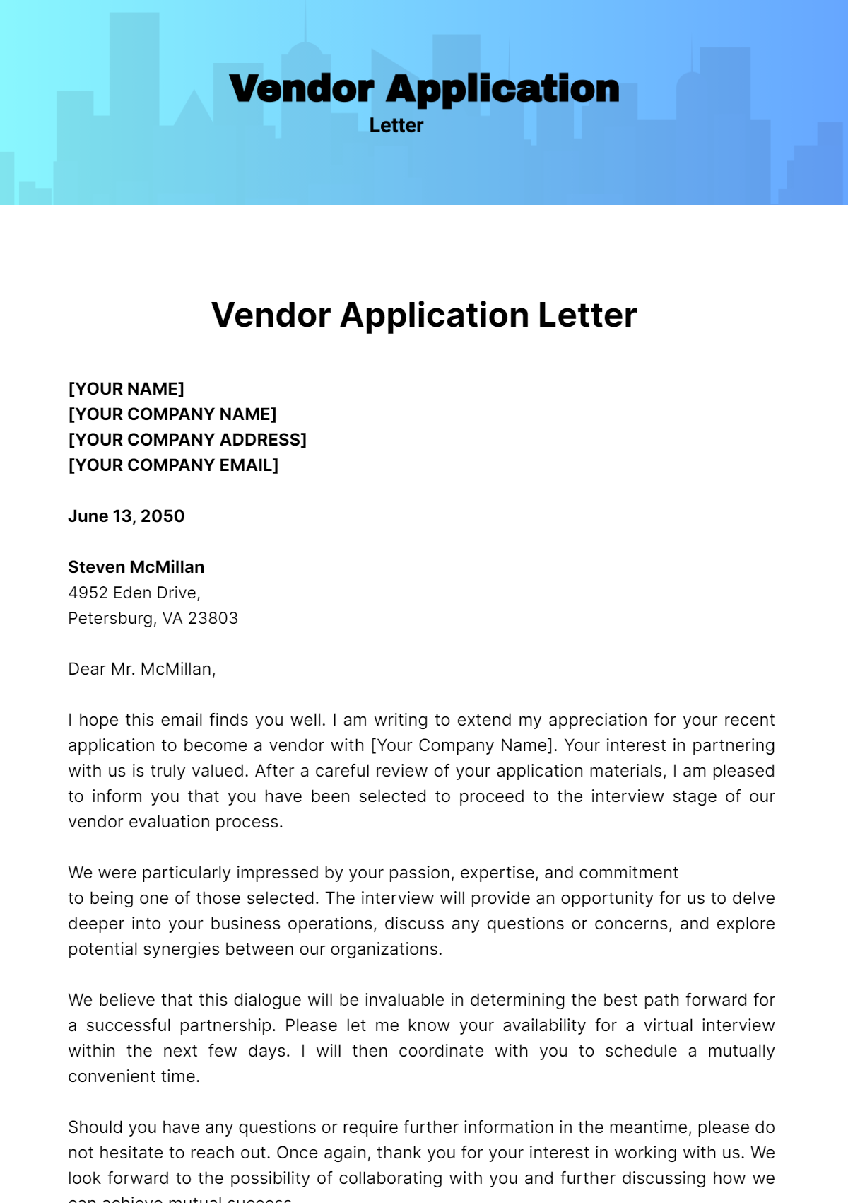 Vendor Application Letter Template