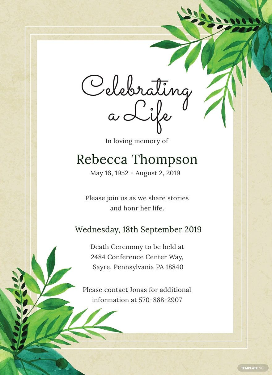 Free Death Ceremony Invitation Template Download in Word, Illustrator