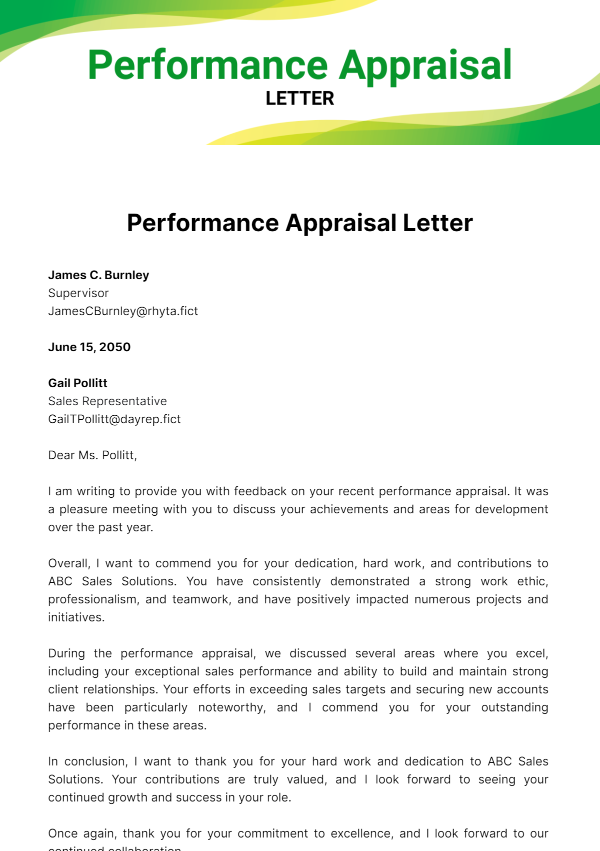 Performance Appraisal Letter Templates - Edit Online & Download Example ...