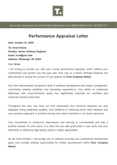 Free Performance Appraisal Letter Template to Edit Online