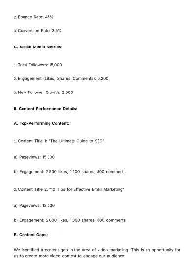 Free Marketing Monthly Content Report Template to Edit Online