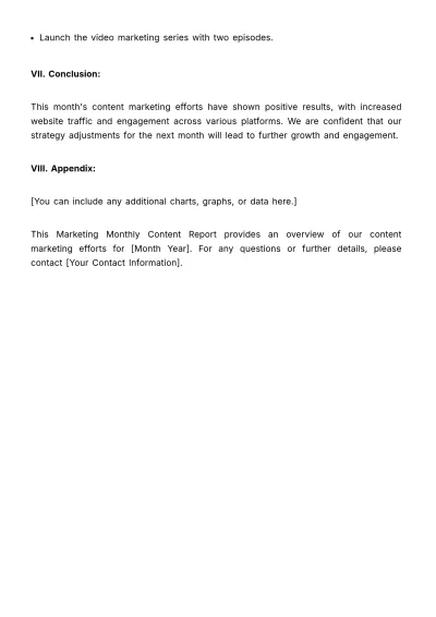 Free Marketing Monthly Content Report Template to Edit Online
