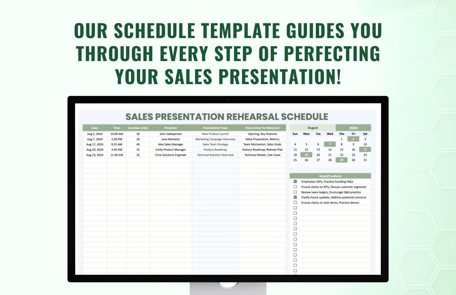 Sales Presentation Rehearsal Schedule Template