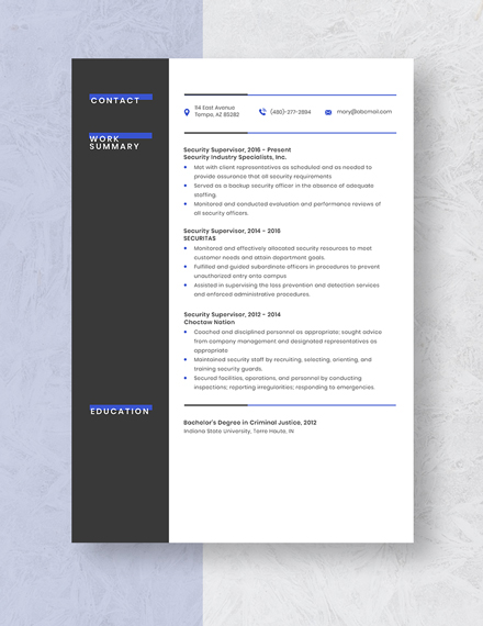 Security Supervisor Resume Template