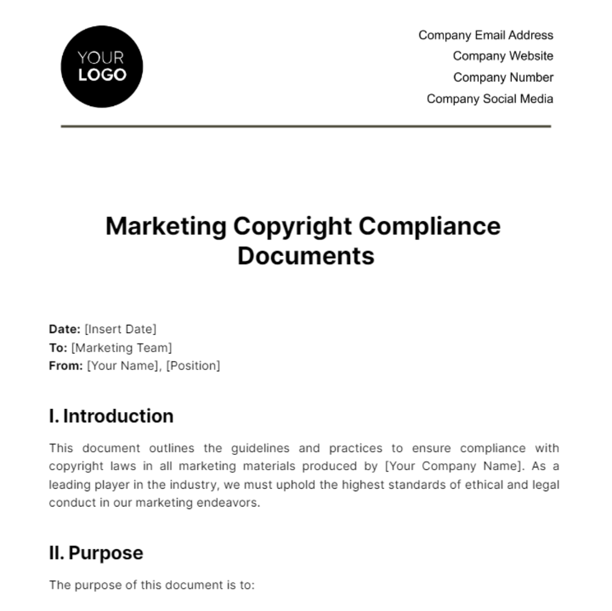 Marketing Copyright Compliance Document Template