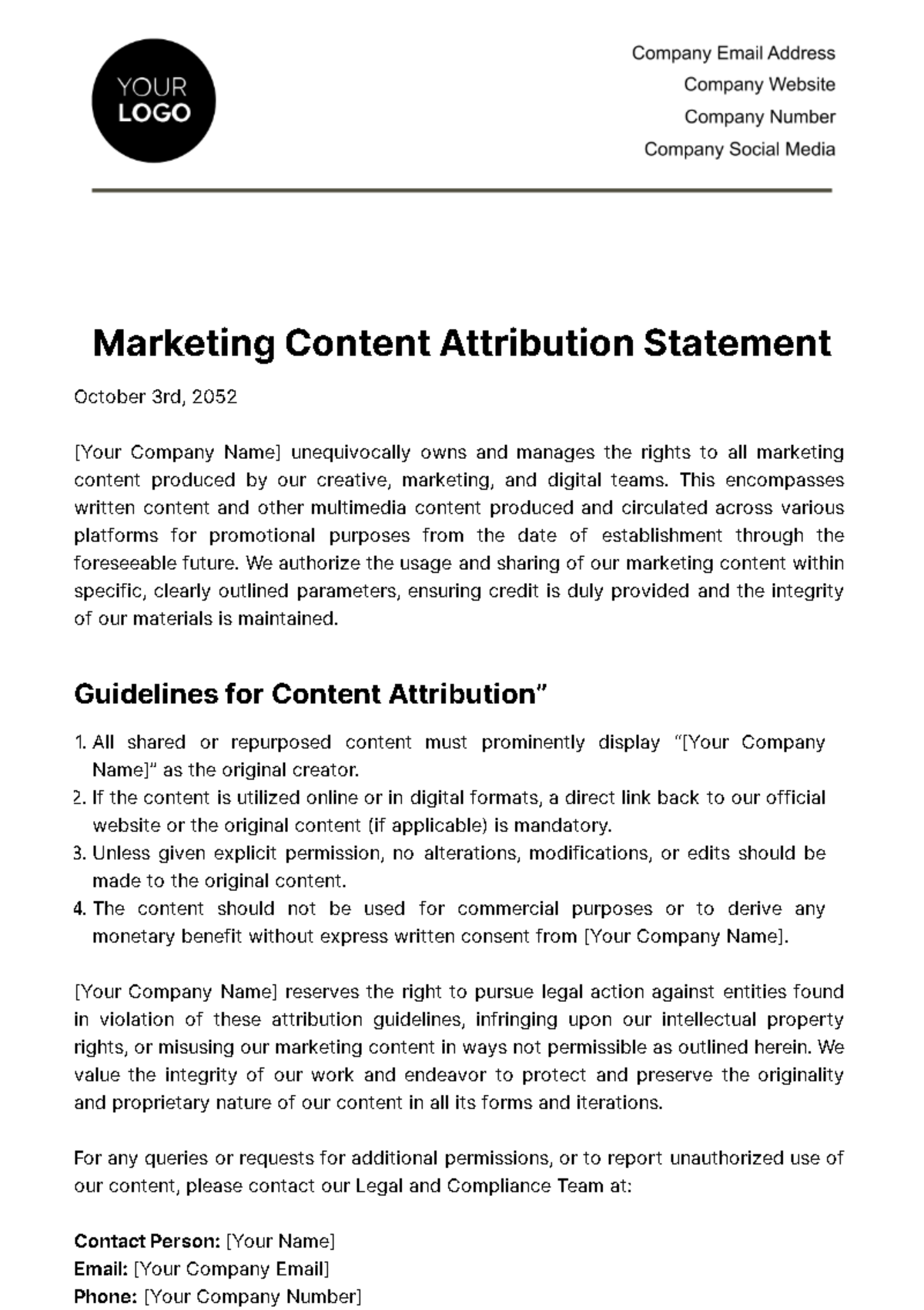 Free Marketing Content Attribution Statement Template
