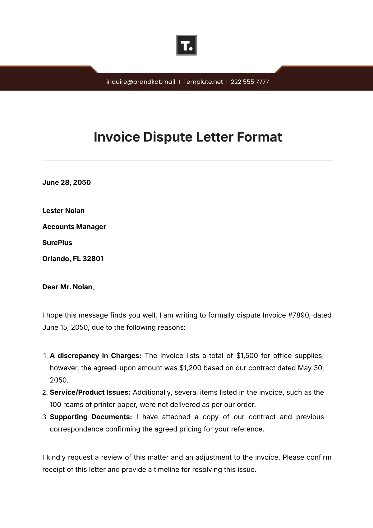 Invoice Dispute Letter Format Template - Edit Online & Download