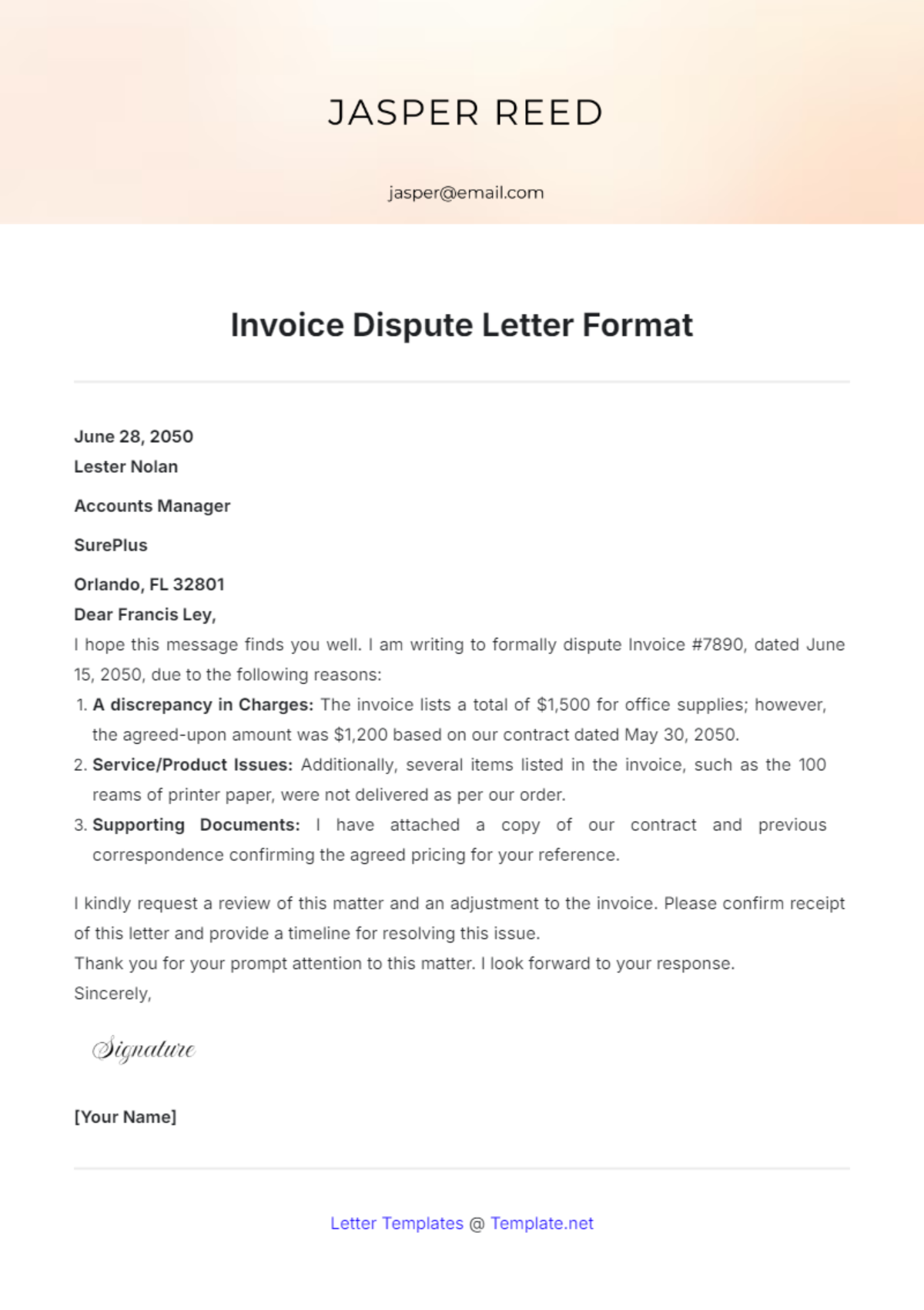 Invoice Dispute Letter Format Template - Edit Online & Download