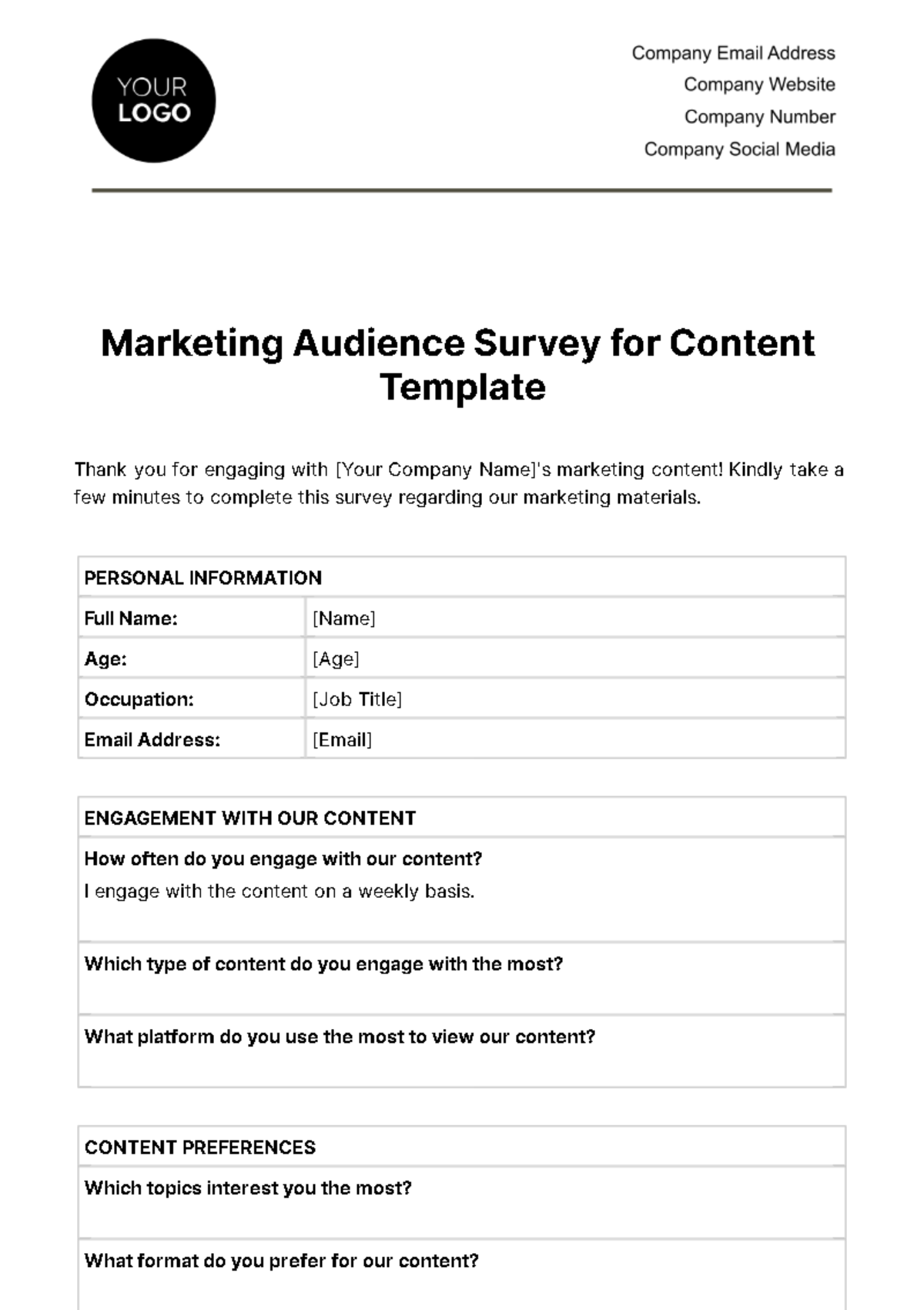 Marketing Audience Survey for Content Template