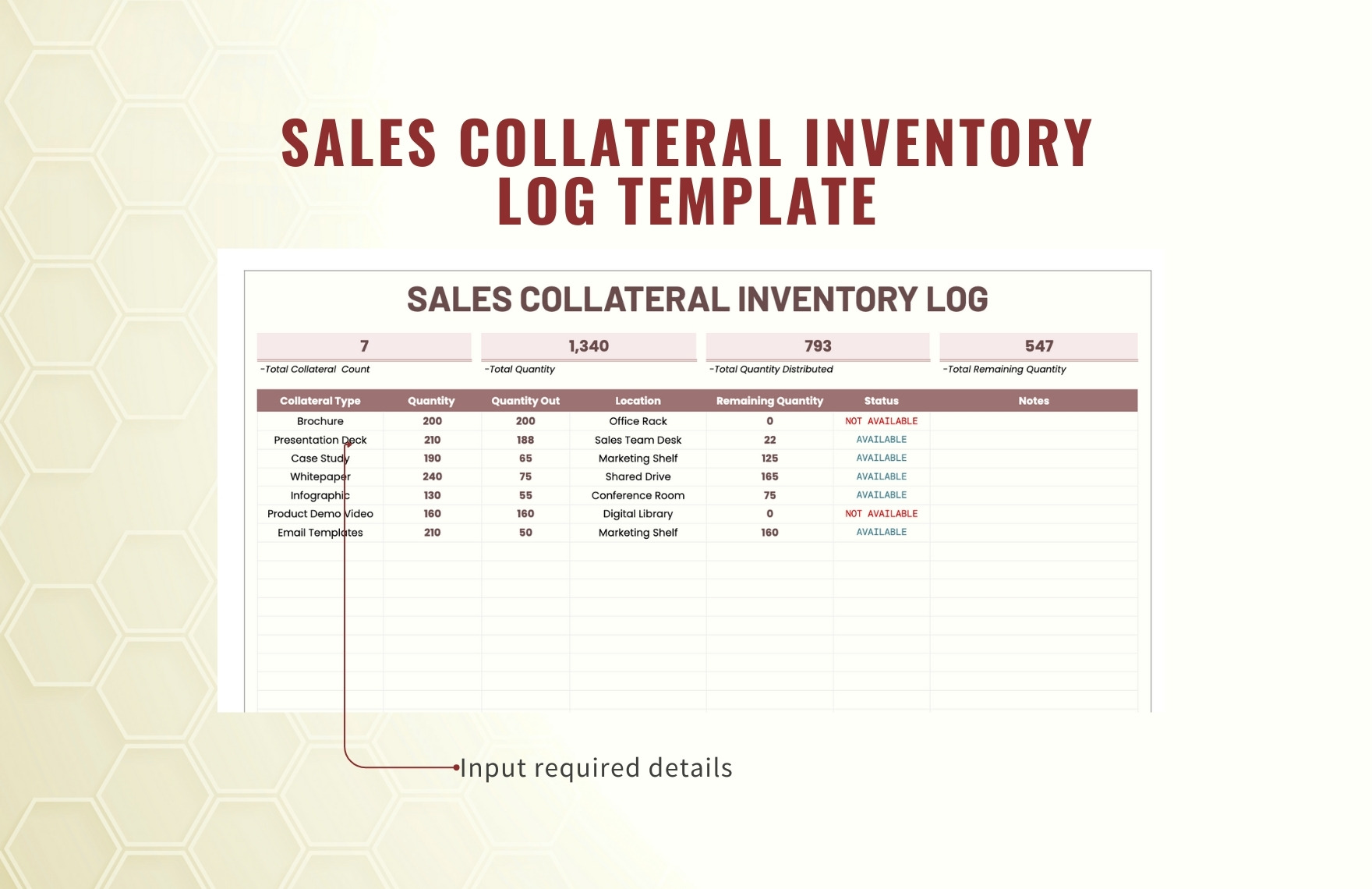 Sales Collateral Inventory Log Template