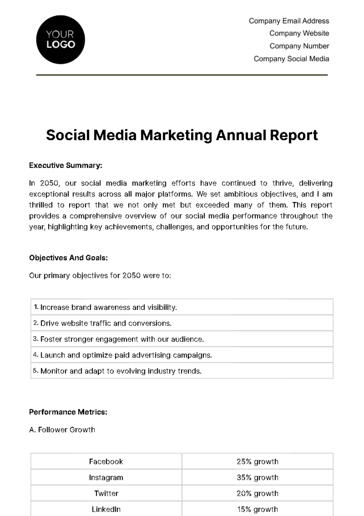 Free Social Media Marketing Annual Report Template