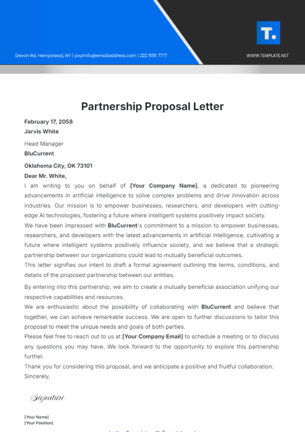 Partnership Proposal Letter Template - Edit Online & Download