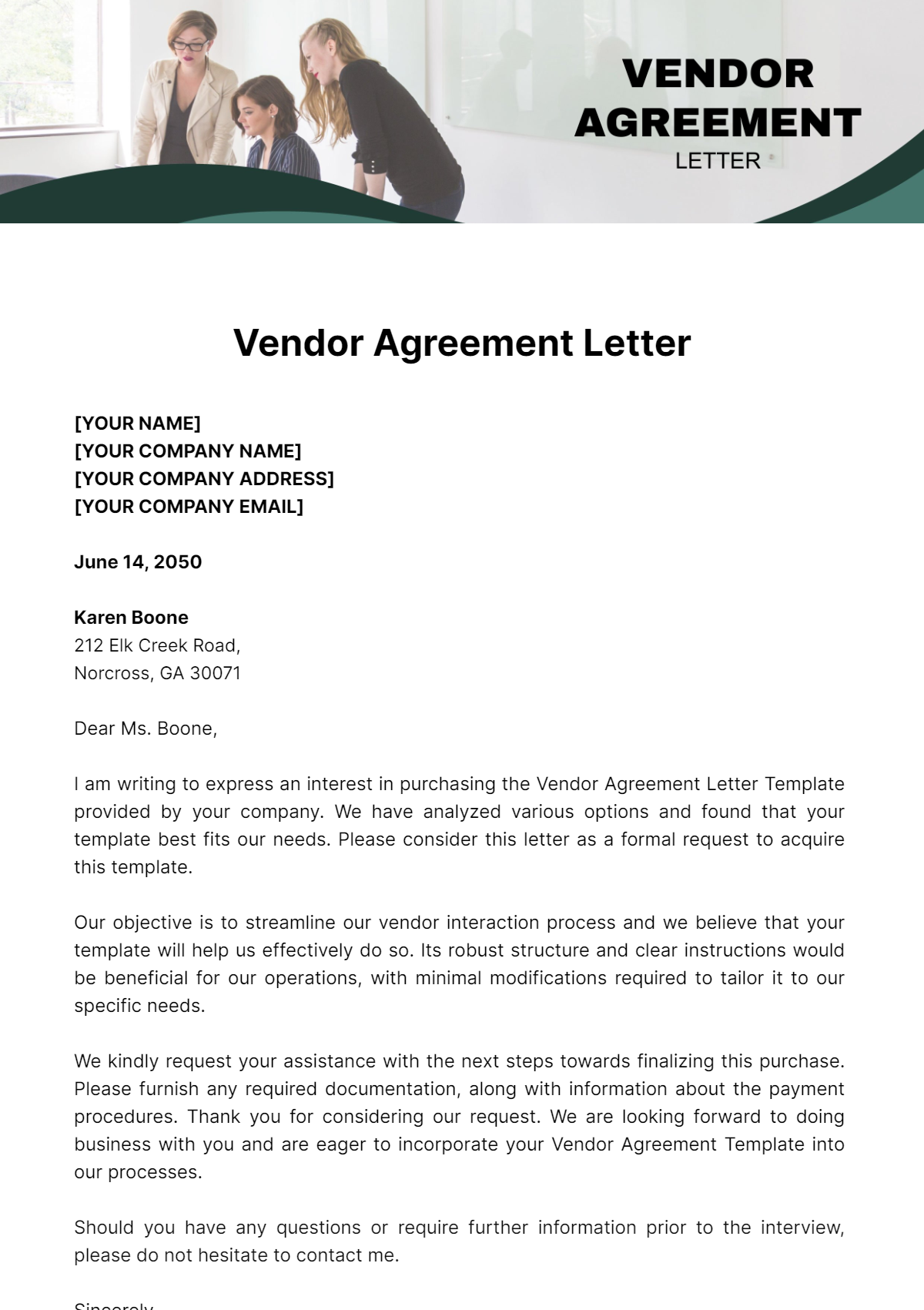 Vendor Agreement Letter Template - Edit Online & Download