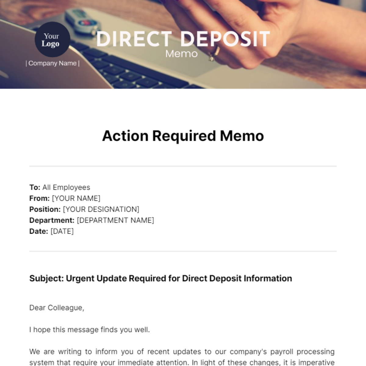 Direct Deposit Memo Template