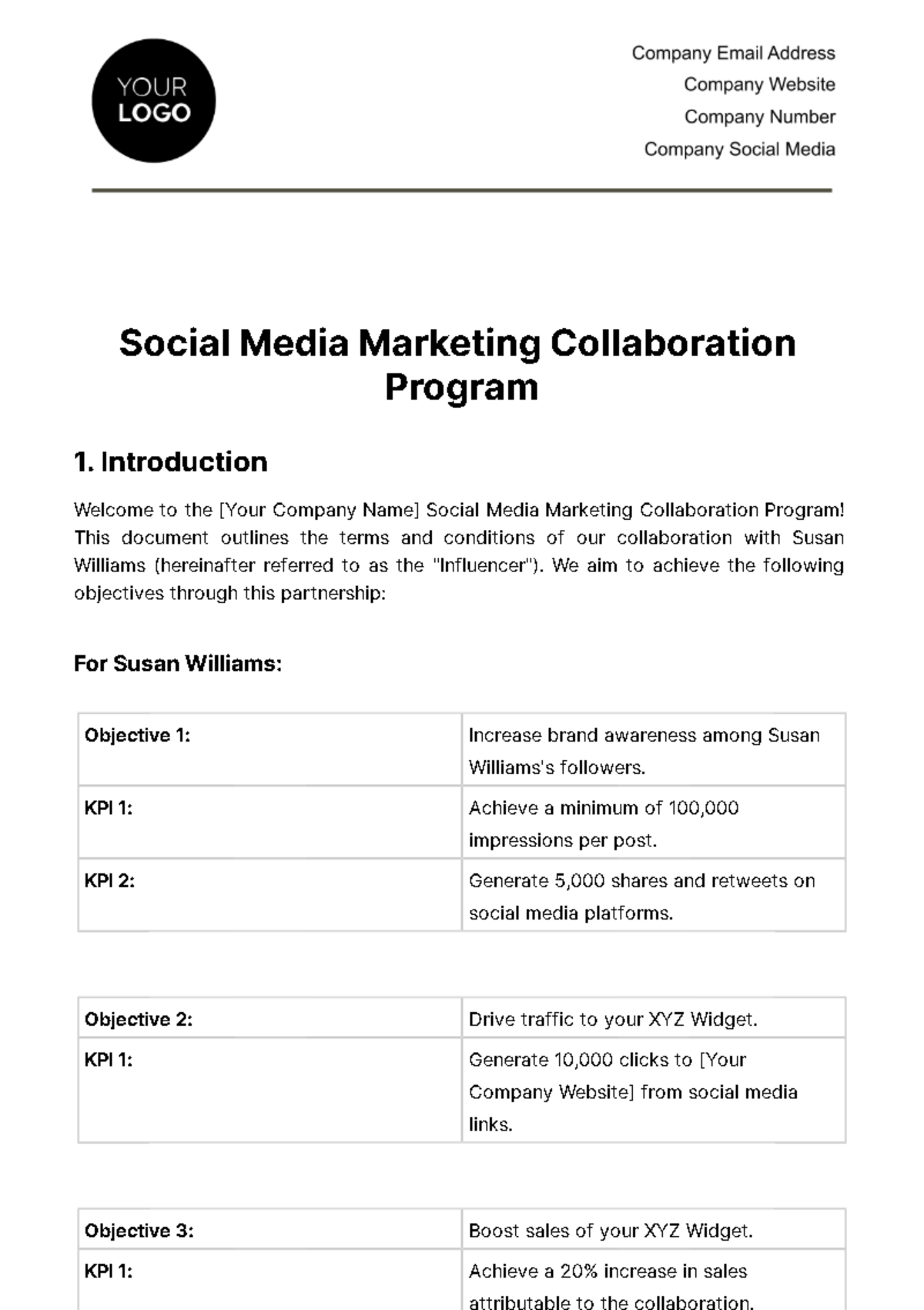 Free Social Media Marketing Collaboration Program Template