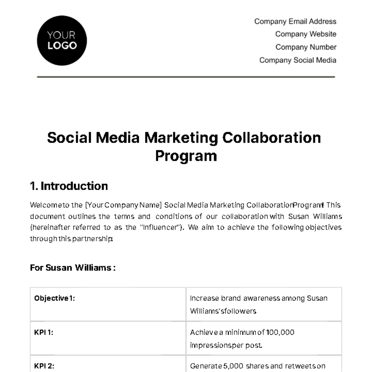 Social Media Marketing Collaboration Program Template