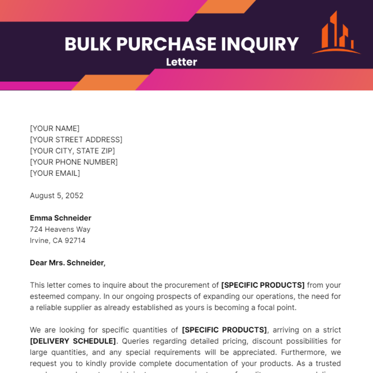 Bulk Purchase Inquiry Letter Template - Edit Online & Download